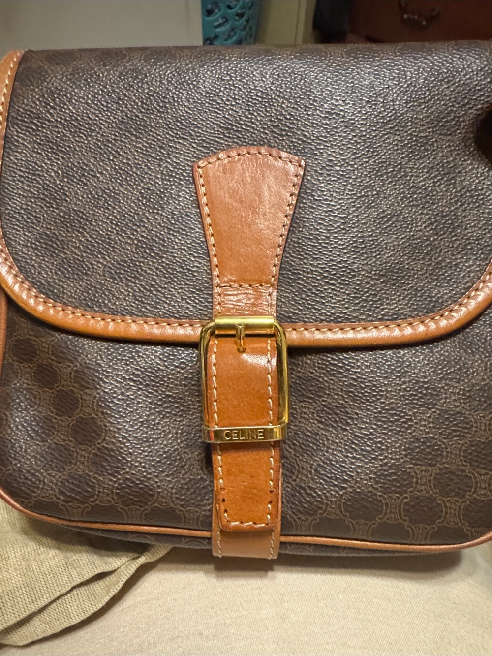 Celine Brown & Tan Monogram Saddle Crossbody